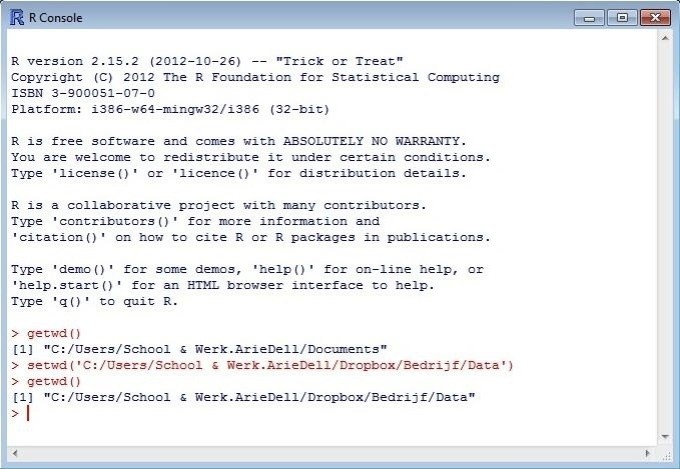 Locatie Working Directory R in R console.