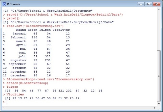 Databestand importeren R console.