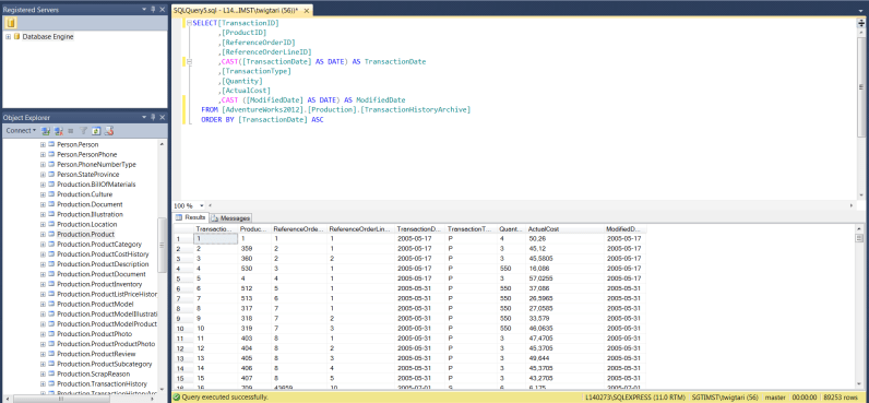 Query Transactietabel Adventure Works
