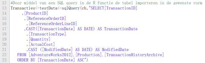 Tabel Query-en naar R omgeving